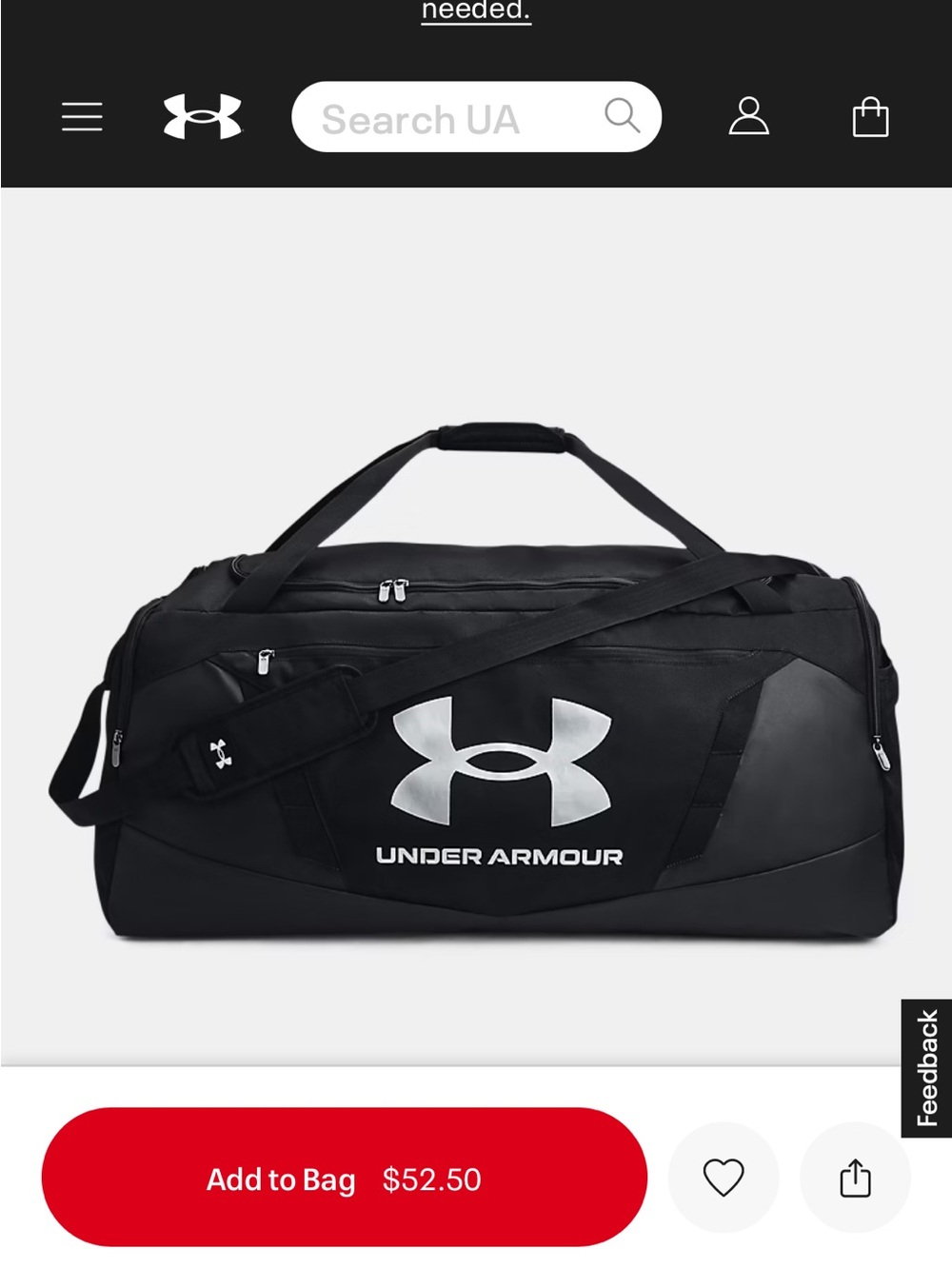 Under Armour Black Duffel with White Logo